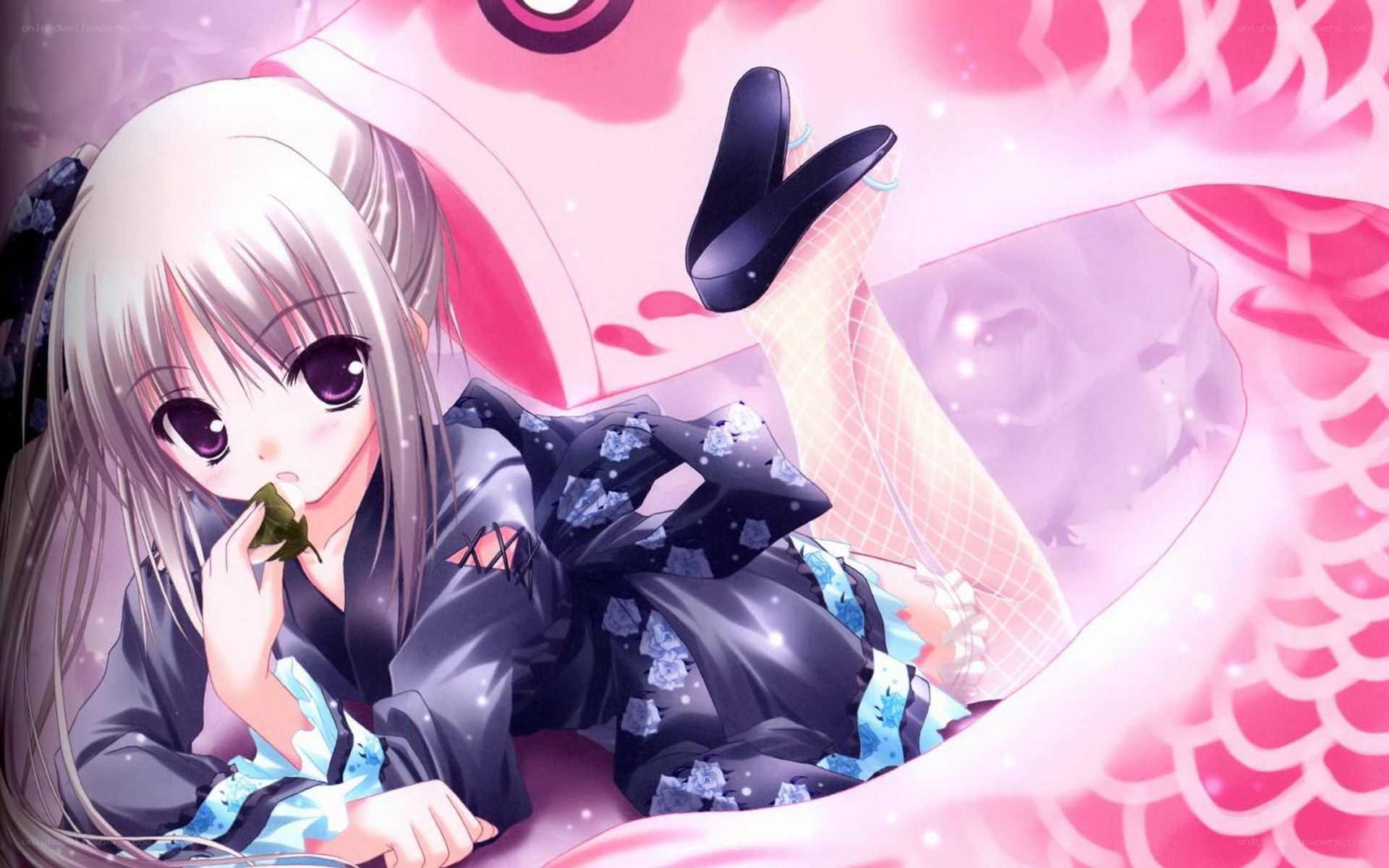 anime girl with leaf