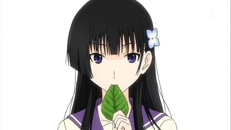 Anime Girl with Leaf — Black, Calm