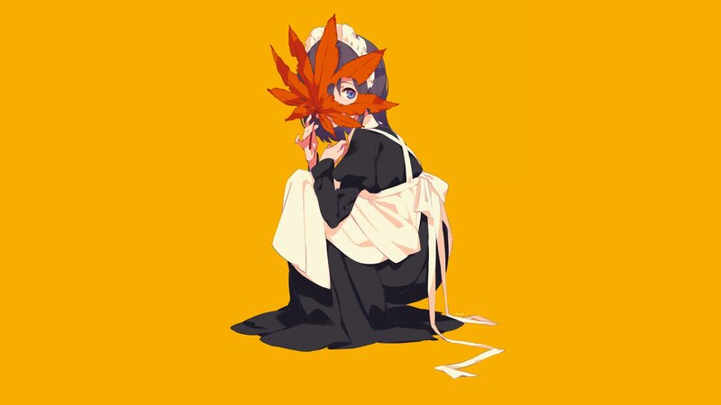 Anime Girl with Leaf — Orange, Calm, Autumn