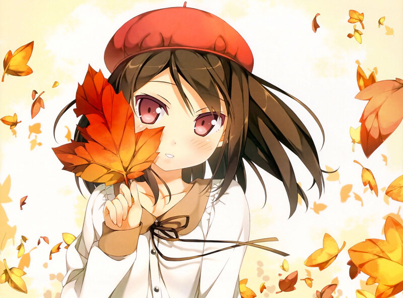 Anime Girl with Leaf — Orange, Calm