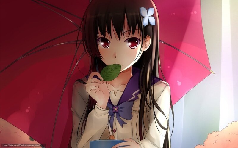 Anime Girl with Leaf — Red, Calm