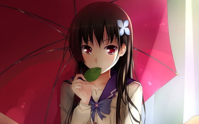 Anime Girl with Leaf — Red