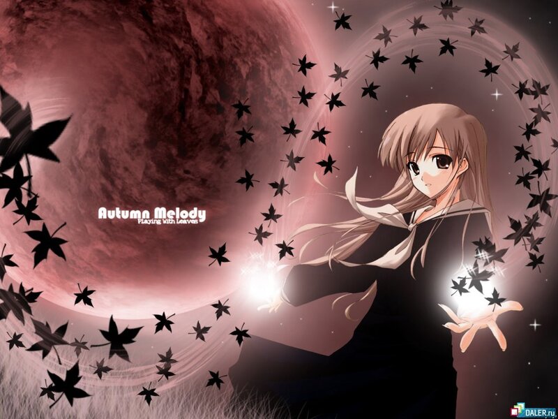 Anime Girl with Leaves — Black