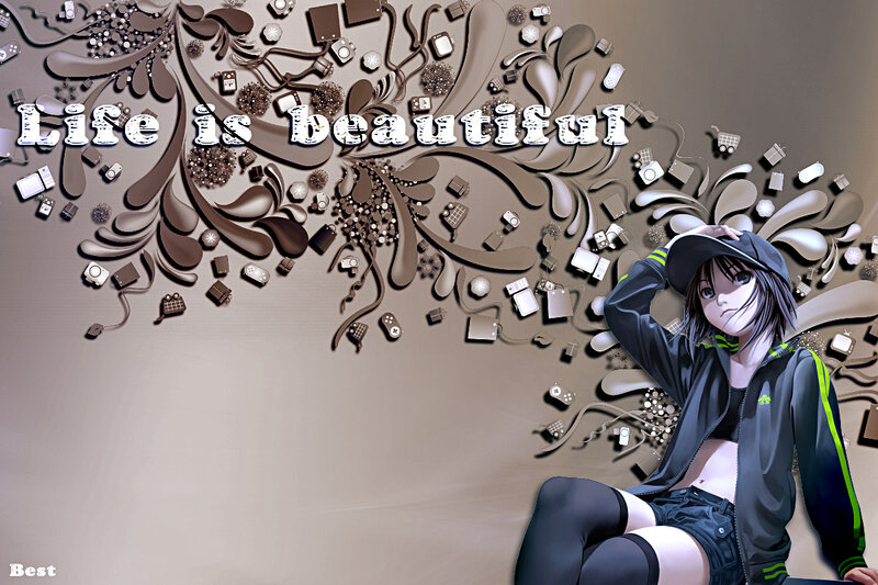 Anime girl with life is beautiful text