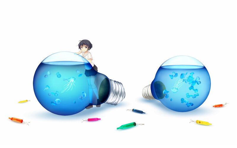 Anime Girl with Light Bulbs — Blue