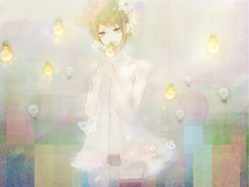 Anime Girl with Light Bulbs — White