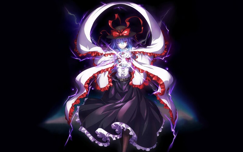 Anime Girl with Lightning — Black, Dramatic, Night, Digital Art, Hat