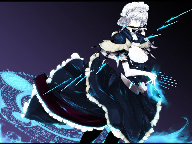 Anime Girl with Lightning — Black, Dramatic, Night, Digital Art, Magic Circle