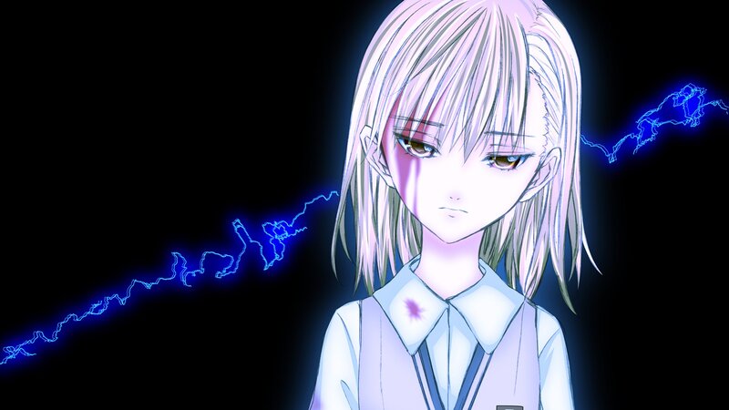 Anime Girl with Lightning — Black, Dramatic, Night, School Uniform, Blonde Hair