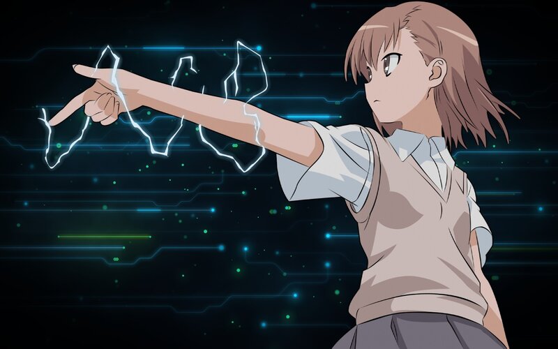 Anime Girl with Lightning — Black, Dramatic, Night, School Uniform, Digital Background