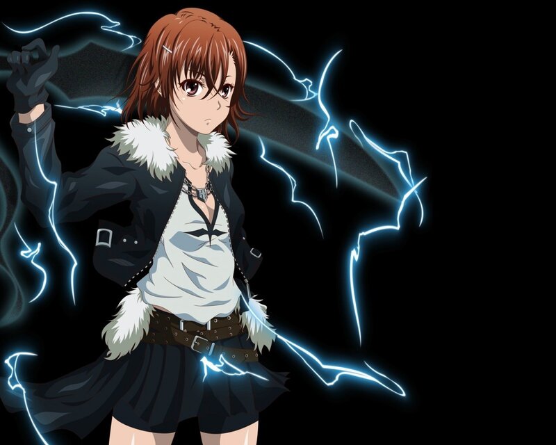 Anime Girl with Lightning — Black, Dramatic, Night