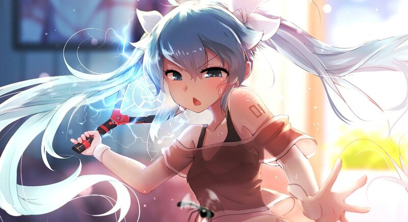 Anime Girl with Lightning — Blue, Dramatic, Afternoon, Digital Art