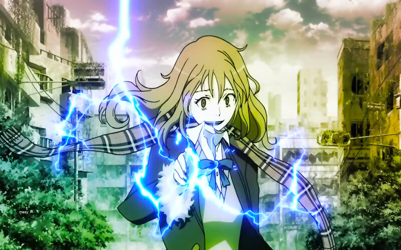 Anime Girl with Lightning — Blue, Dramatic, Afternoon