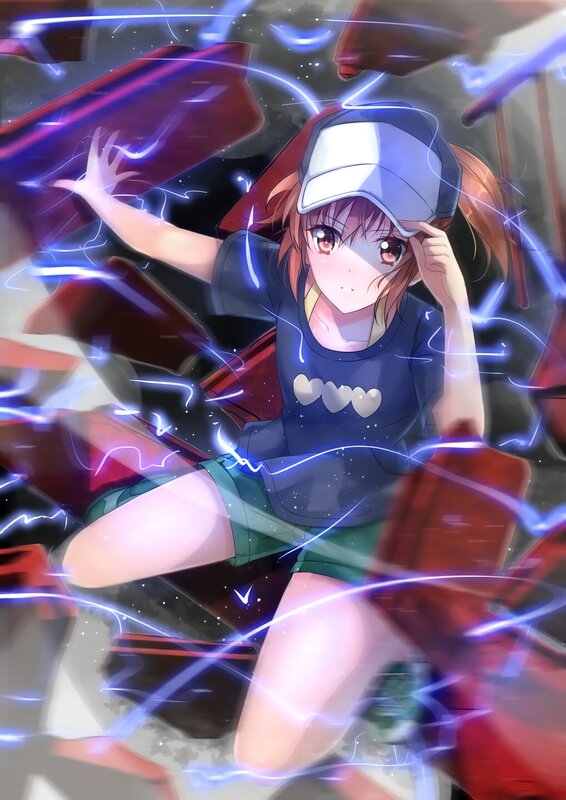 Anime Girl with Lightning — Blue, Dramatic, Digital Art, Cap