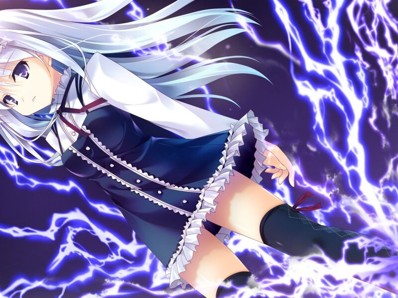 Anime Girl with Lightning — Blue, Dramatic, Dress