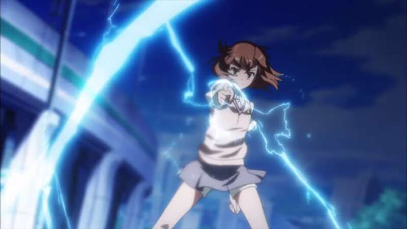 Anime Girl with Lightning — Blue, Dramatic, Night, Building