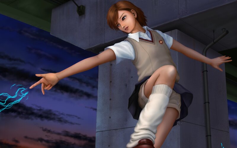 Anime Girl with Lightning — Blue, Dramatic, Night, School Uniform