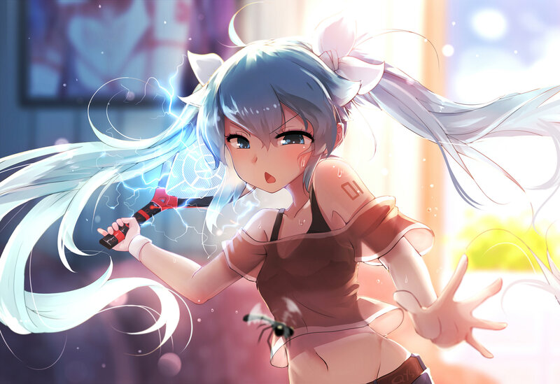 Anime Girl with Lightning — Blue, Dynamic, Afternoon