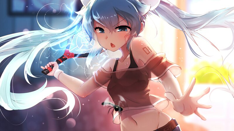 Anime Girl with Lightning — Blue, Dynamic