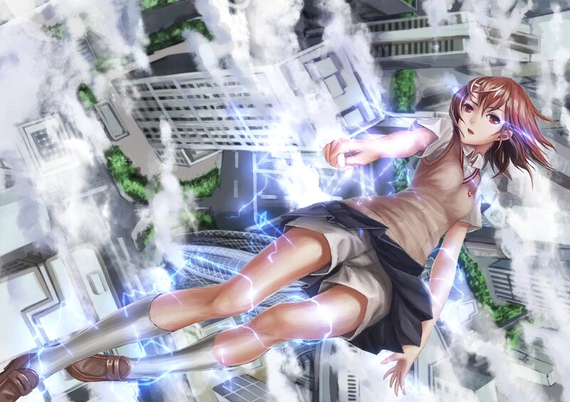 Anime Girl with Lightning — Brown, Dramatic, City