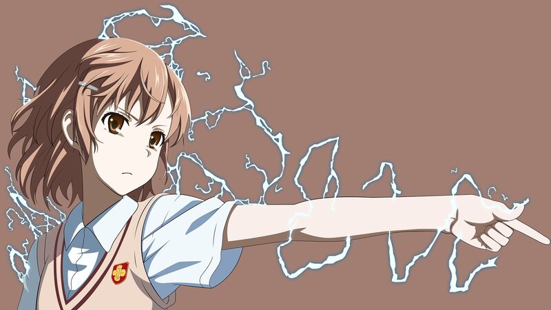 Anime Girl with Lightning — Brown, Dramatic, School Uniform, Pointing