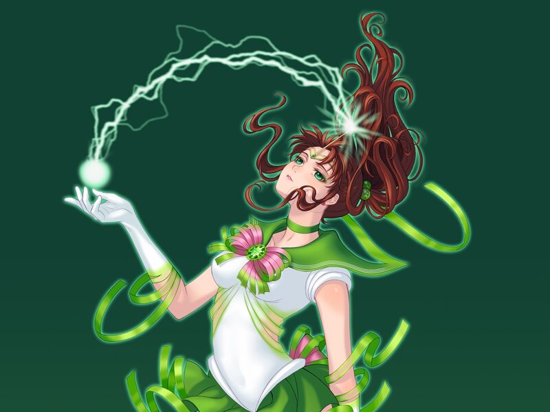 Anime Girl with Lightning — Green, Dramatic