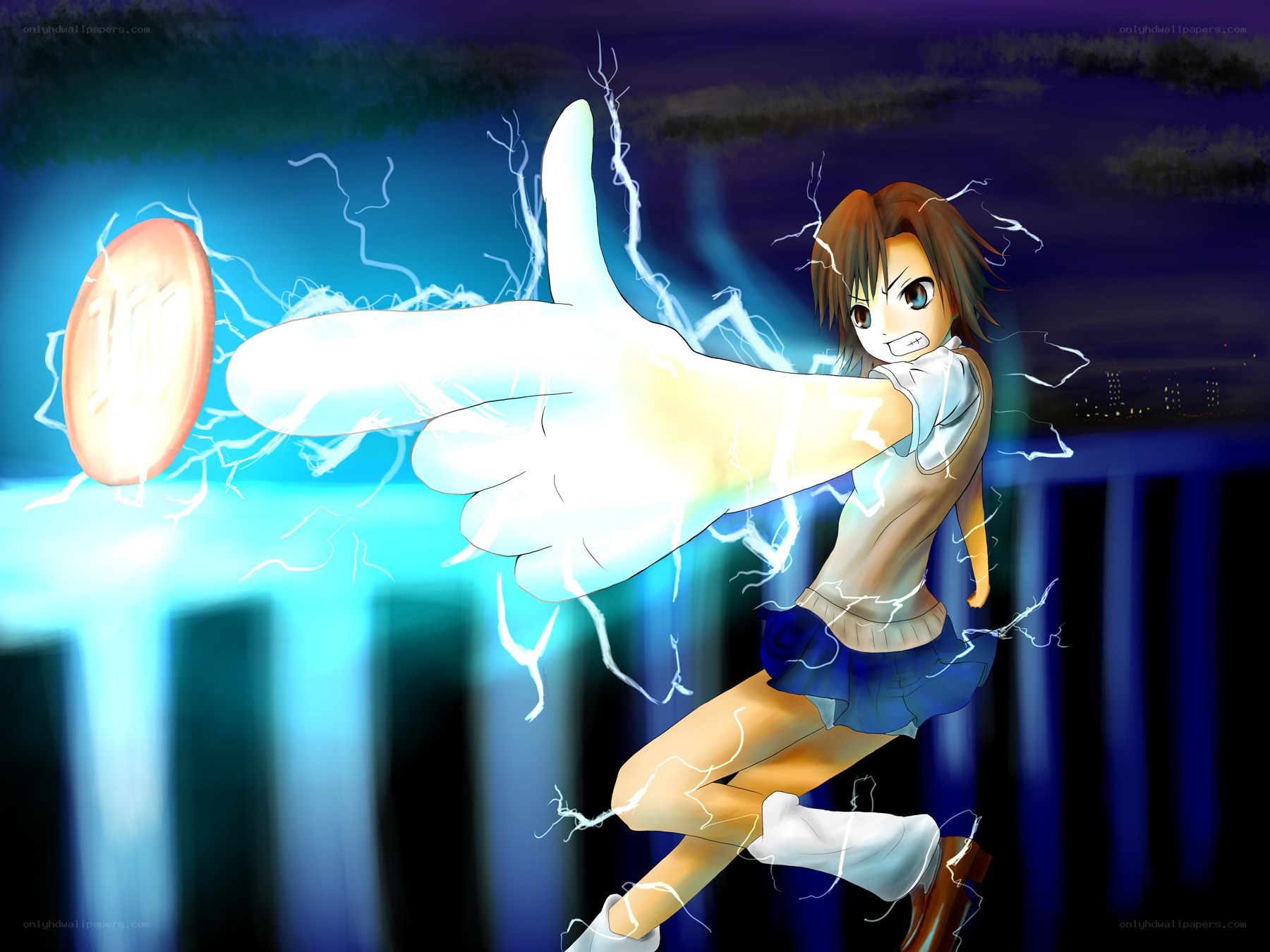 anime girl with lightning hand