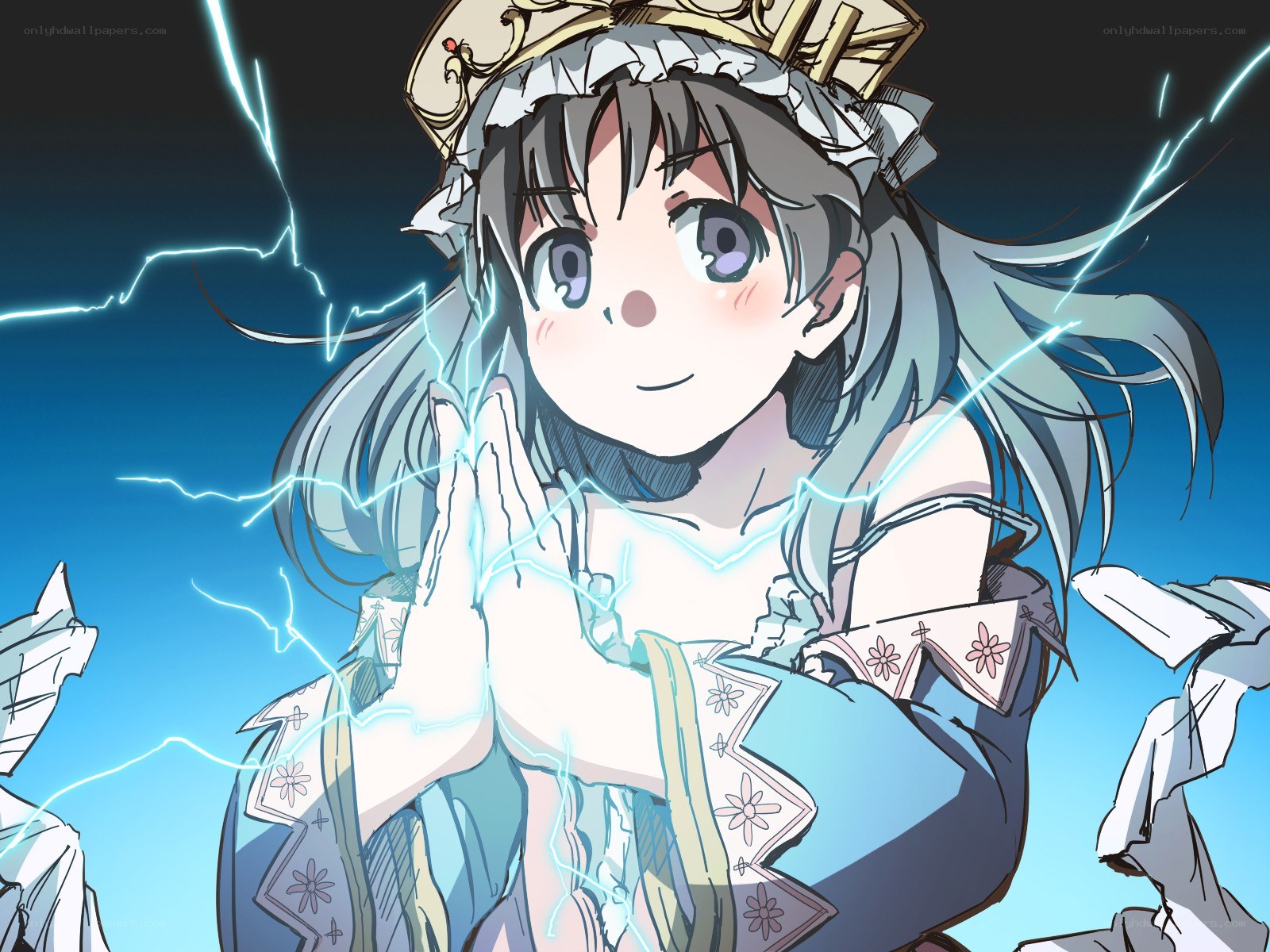 anime girl with lightning magic