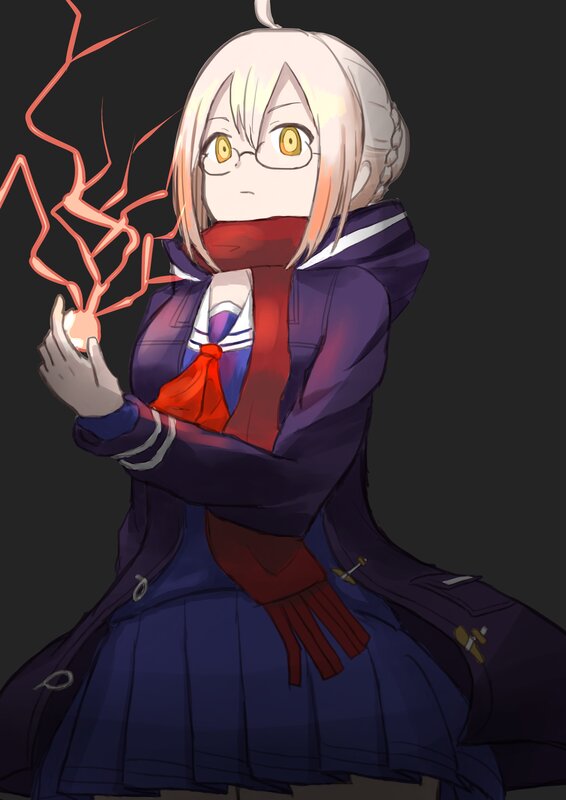 Anime Girl with Lightning — Purple, Dramatic, Digital Art