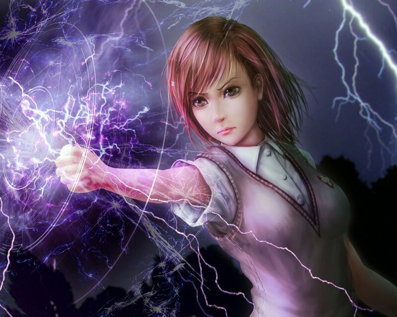 Anime Girl with Lightning — Purple, Dramatic, Night