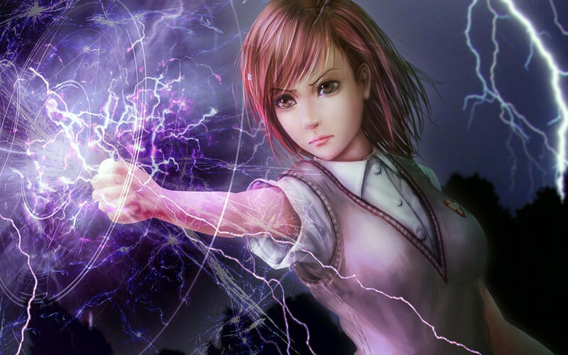 Anime Girl with Lightning — Purple