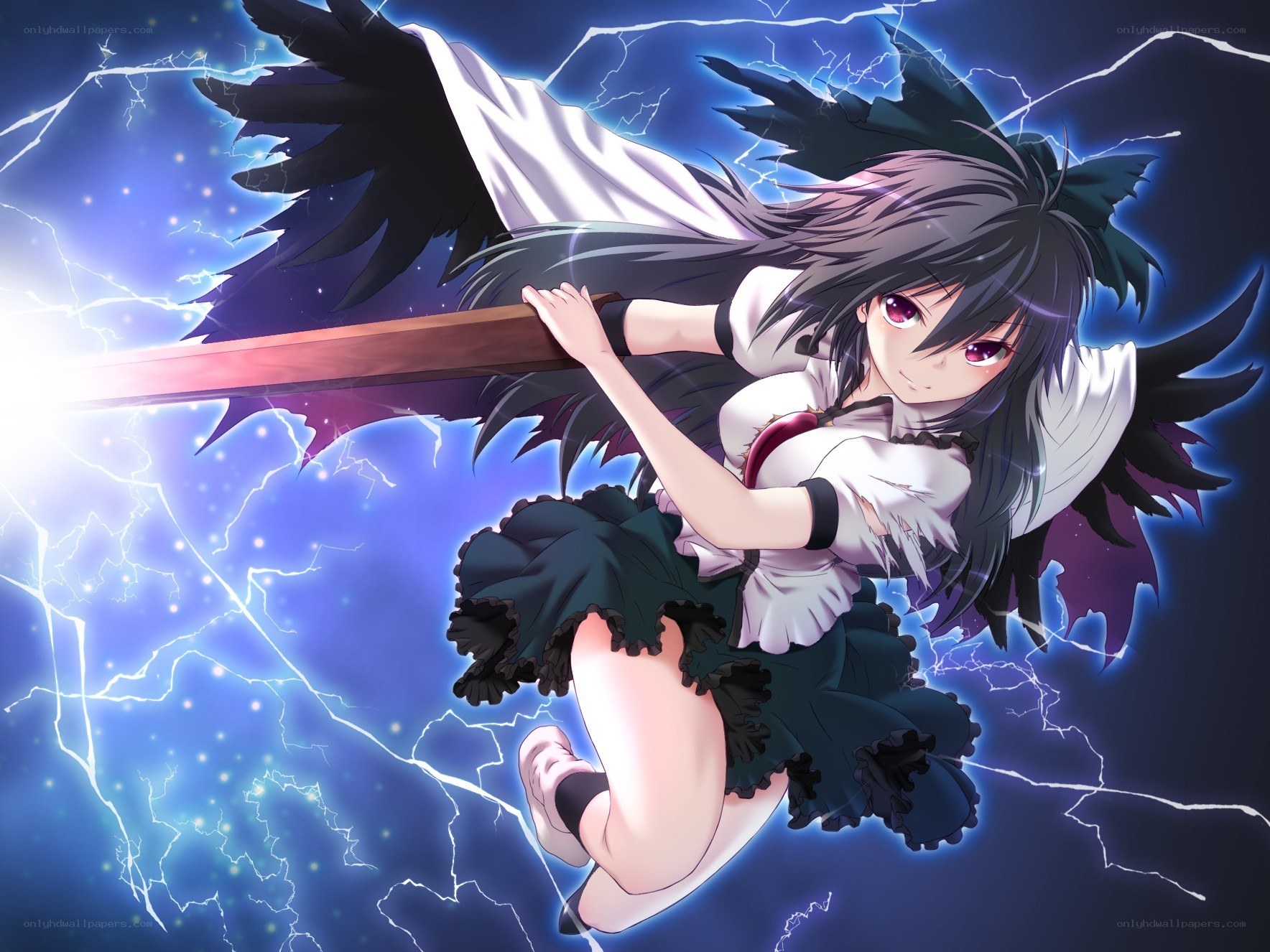 Anime girl with lightning wings