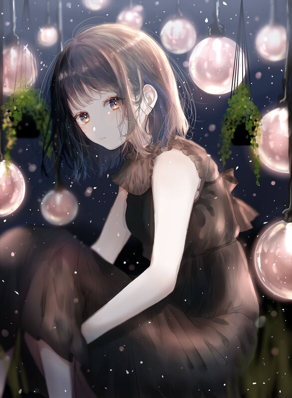 Anime Girl with Lights — Black