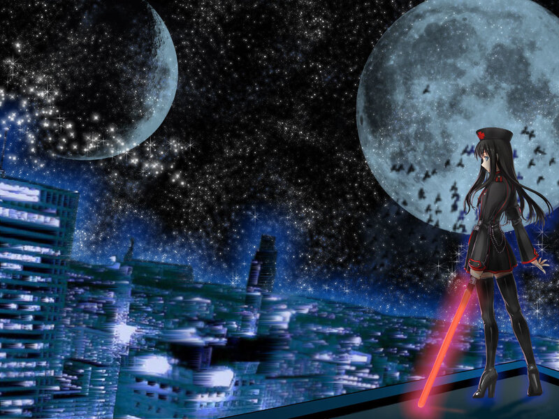 Anime Girl with Lightsaber — Blue