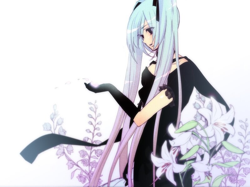anime girl with lilies