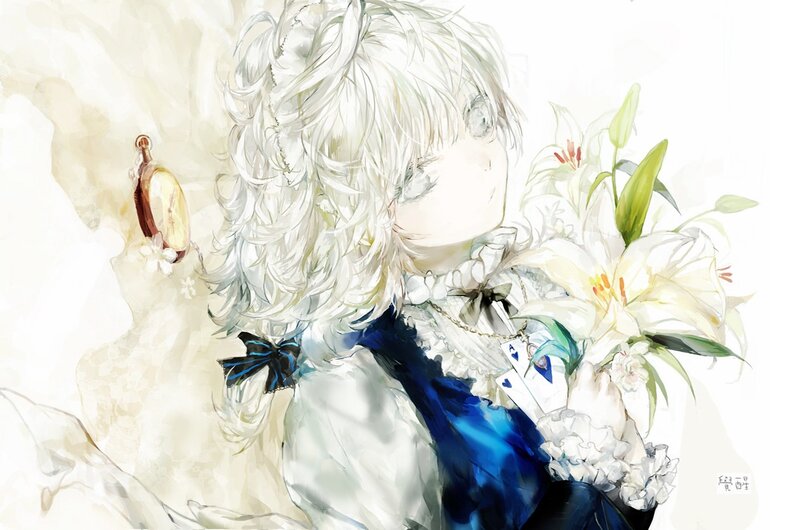 anime girl with lilies