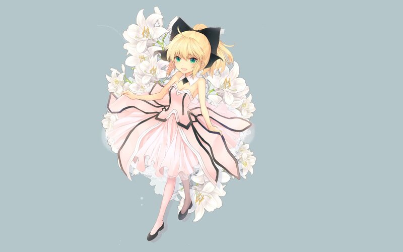 anime girl with lilies