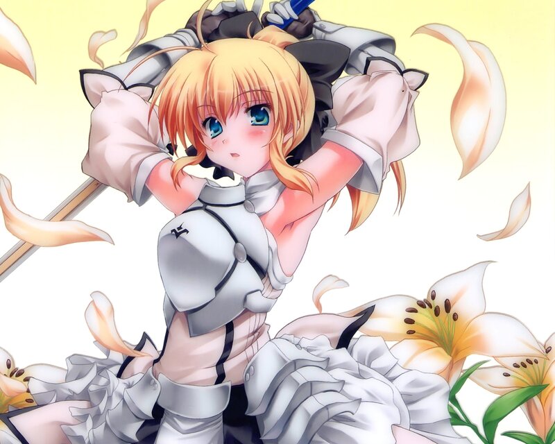 anime girl with lilies