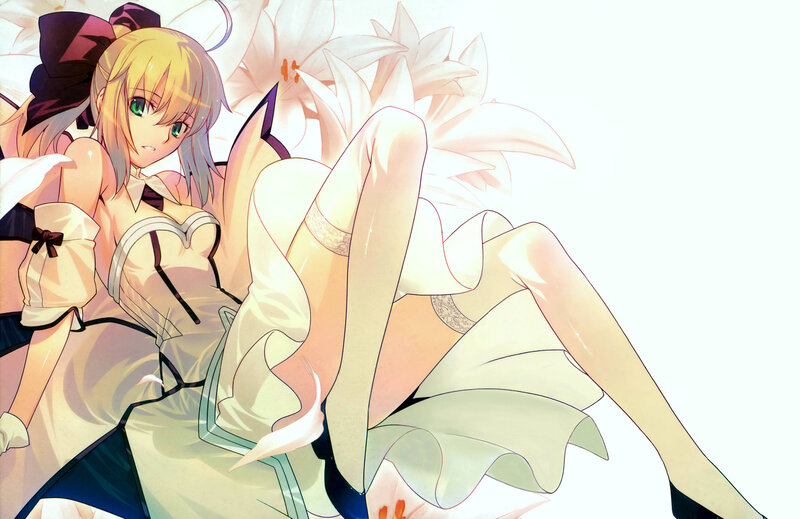 anime girl with lilies