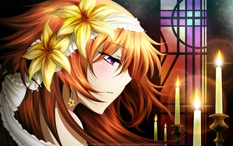 anime girl with lilies