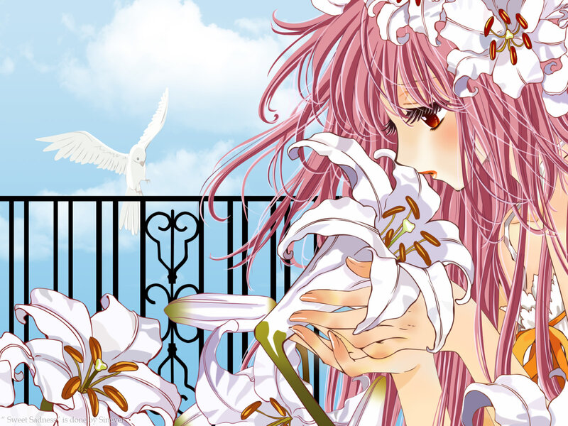 Anime girl with lilies