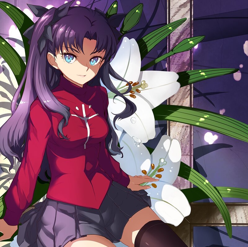 Anime Girl with Lilies — Purple