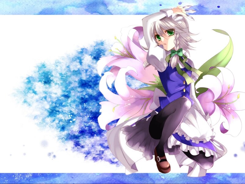 Anime Girl with Lilies — White, Calm