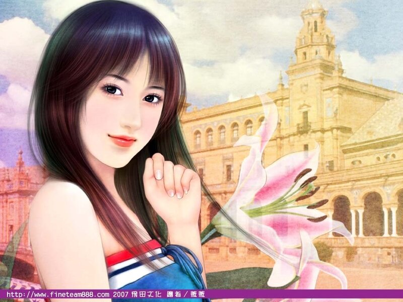 Anime girl with lily flower