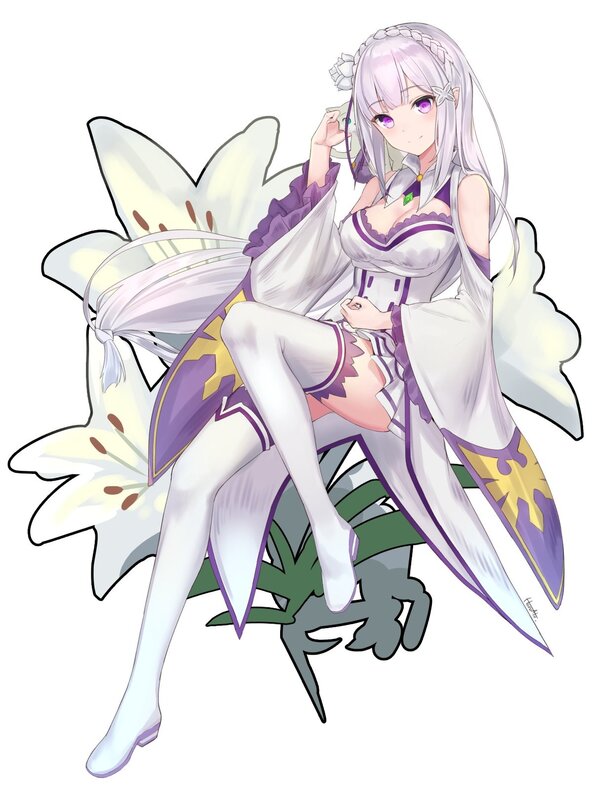 Anime Girl with Lily — White
