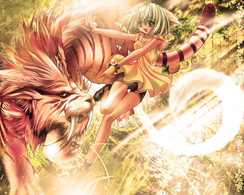 anime girl with lion beast