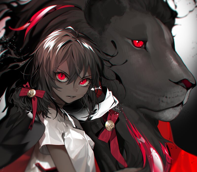 Anime Girl with Lion — Black