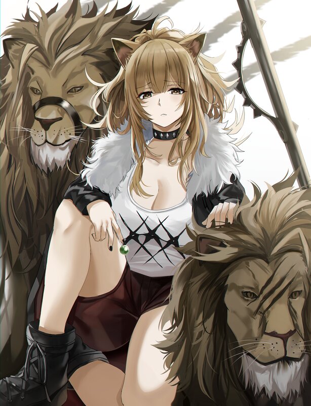 Anime Girl with Lion — Brown