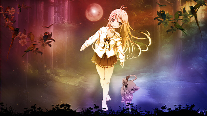Anime Girl with Lion Cub
