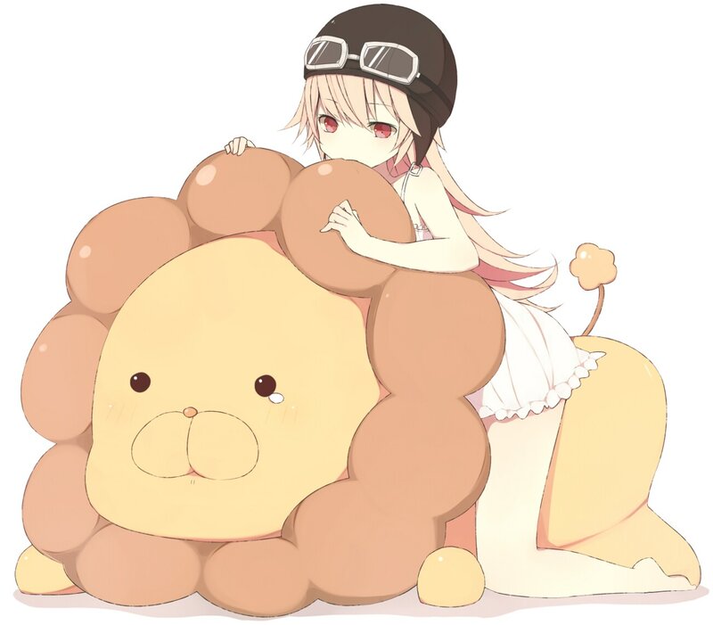 anime girl with lion plush